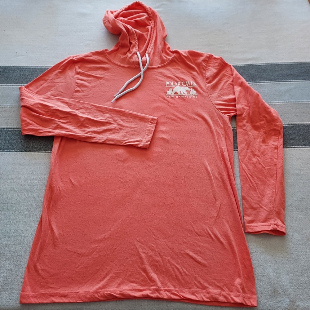 Polar Caves NH White Mountains Hooded Long Sleeve T-Shirt Mens L Coral Travel